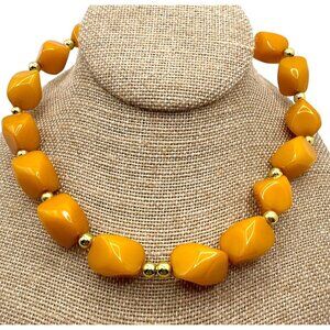 Vintage Retro Chic Bakelite Chunky Necklace Yellow Butterscotch Mid Century Mod